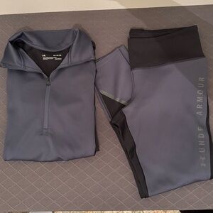 Under Armour Gray/Blue and Black Leggings w/ Matching Jacket